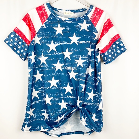 NWOT For G and PL American Flag Twist Knot Short Sleeve Top--Large - Picture 5 of 15